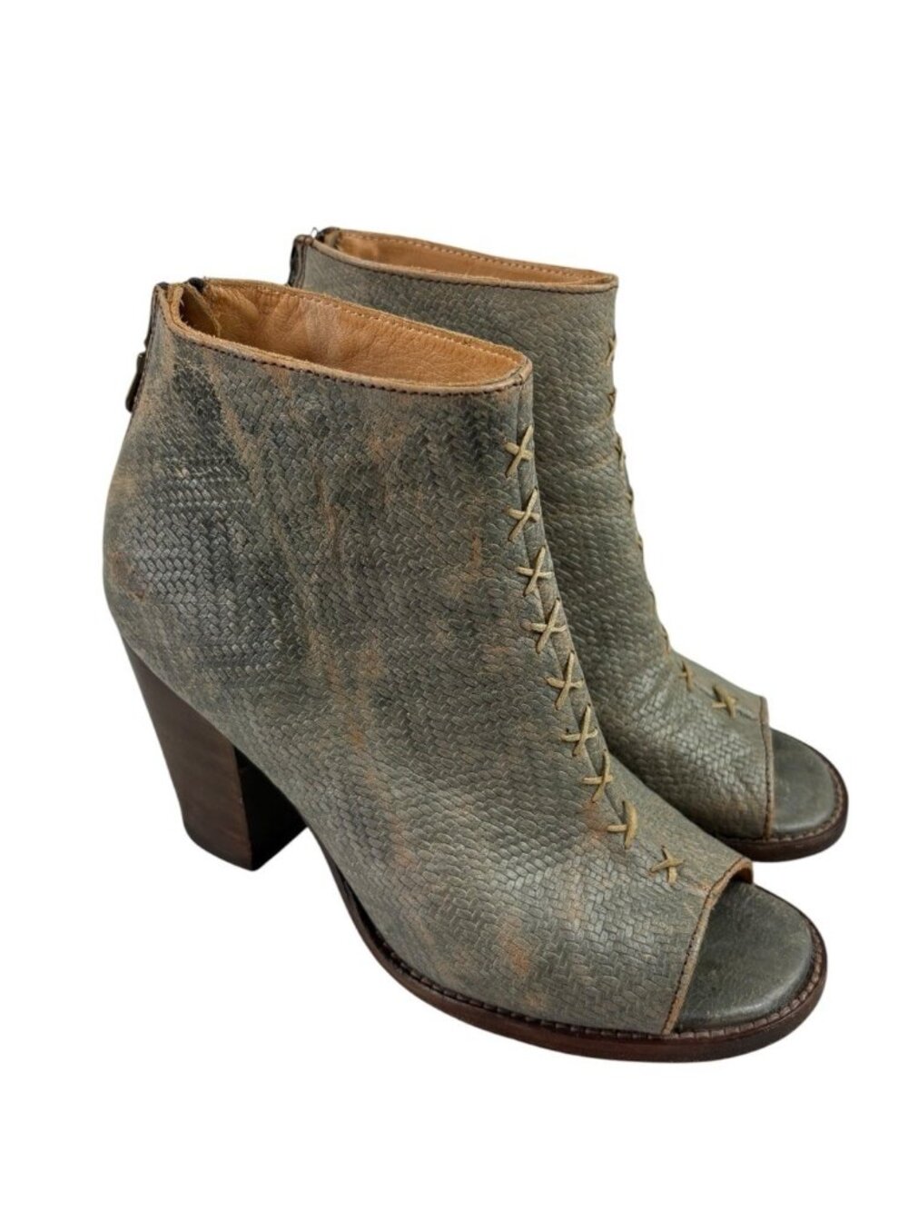 *Bed Stu Onset Peep Toe Ankle Heeled Bootie Womens Size 7 Taupe Luxe Textured
